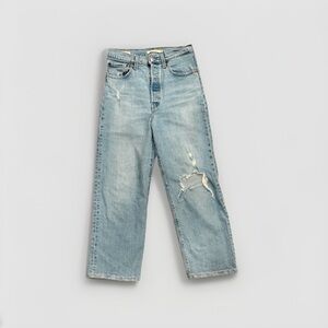 Levi's Premium Ribcage Straight Womens Jeans 28 Light Wash Blue Button Fly Big E